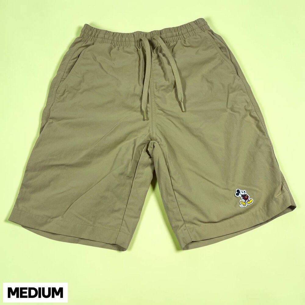 Disney Parks Nylon Shorts MED Tan Elastic Waist Hiking Beach Embroidered Mickey